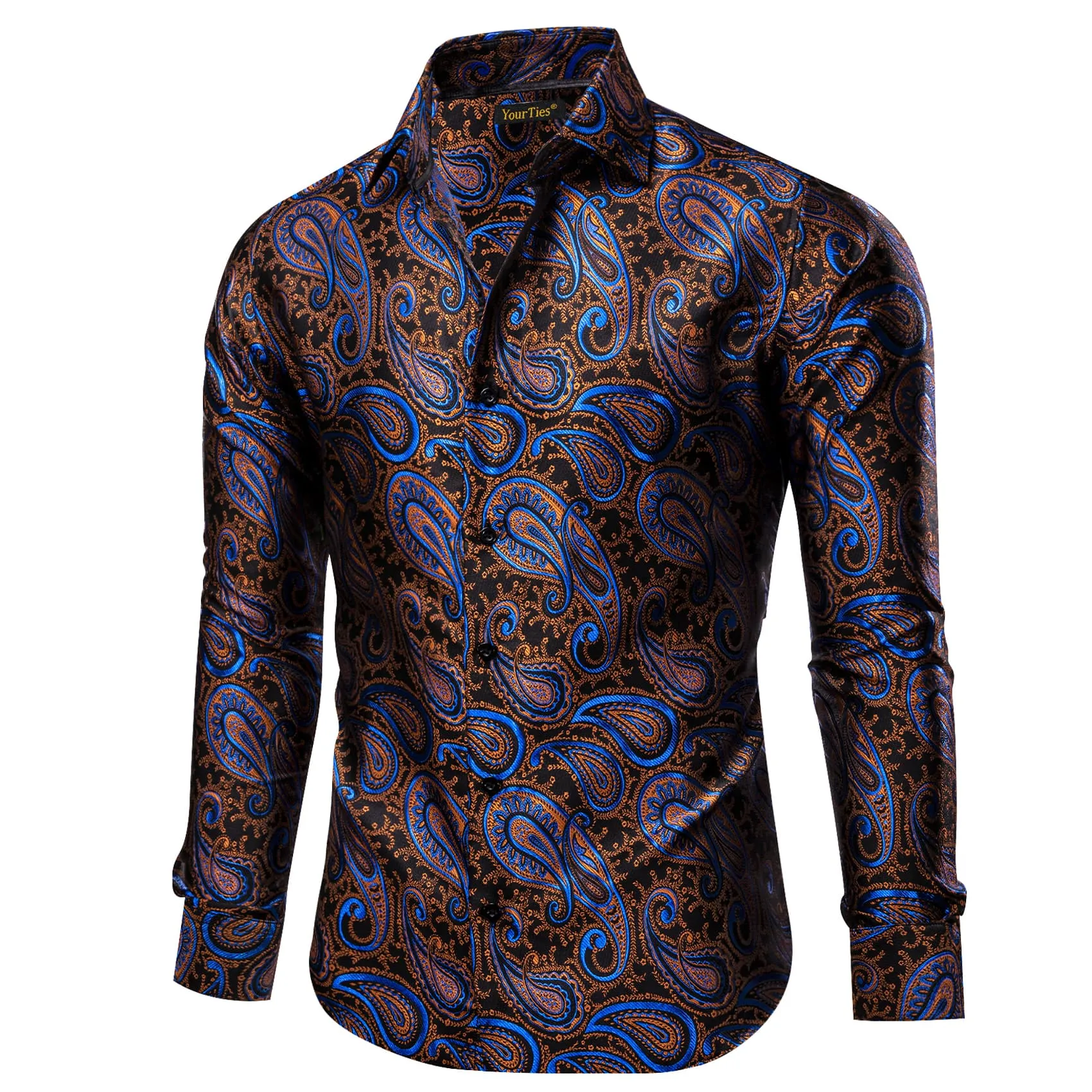 YourTies Dinner Shirts Black Gold Blue Jacquard Paisley Dress Shirt