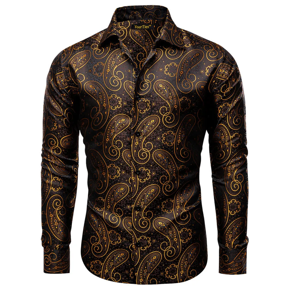 YourTies Dinner Shirts Black Gold Blue Jacquard Paisley Dress Shirt