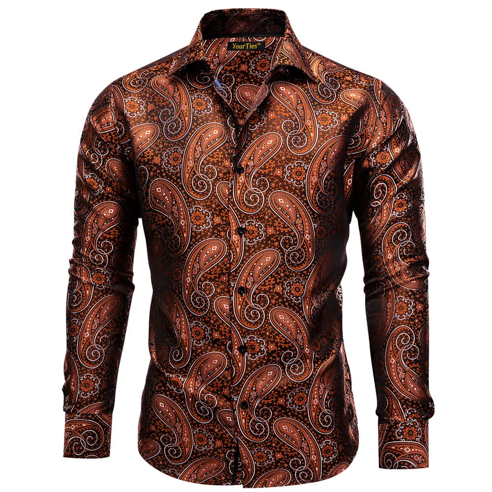 YourTies Dinner Shirts Black Gold Blue Jacquard Paisley Dress Shirt