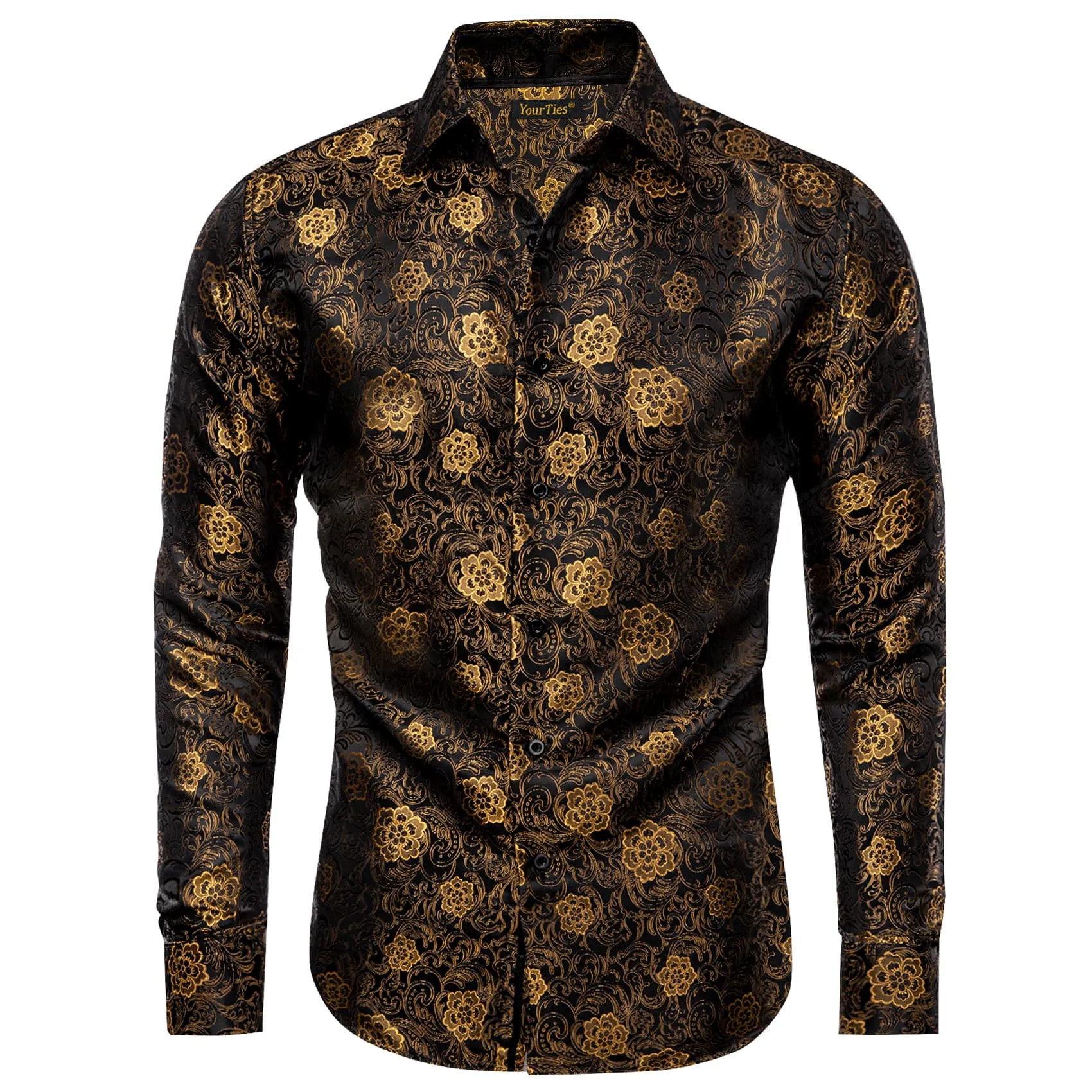 YourTies Gold Floral Shirt Black Golden Jacquard Men's Dinner Shirt