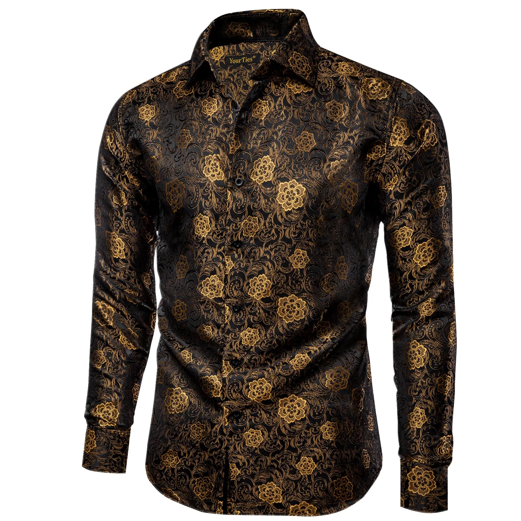 YourTies Gold Floral Shirt Black Golden Jacquard Men's Dinner Shirt