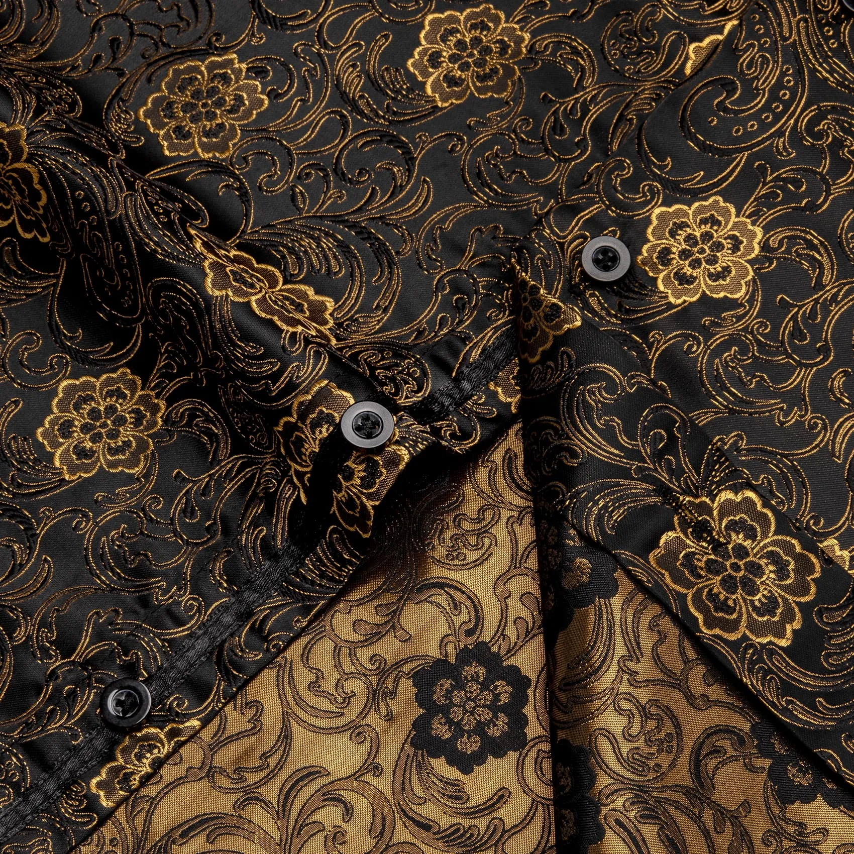 YourTies Gold Floral Shirt Black Golden Jacquard Men's Dinner Shirt